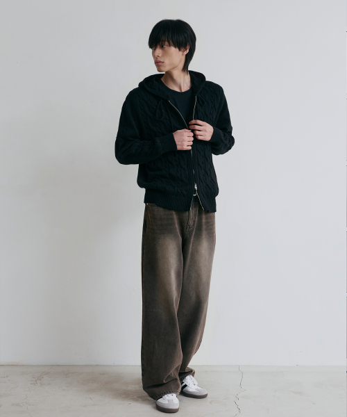 NODU（ノードユー）の「ミックスケーブルニットフードジップアップ[ブラック]（パーカー・メンズ・その他・MEDIUM/LARGE）」の3枚目の写真