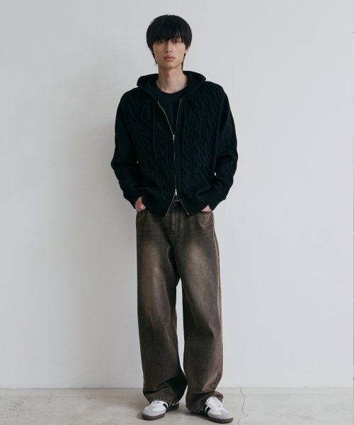 NODU（ノードユー）の「ミックスケーブルニットフードジップアップ[ブラック]（パーカー・メンズ・その他・MEDIUM/LARGE）」の4枚目の写真