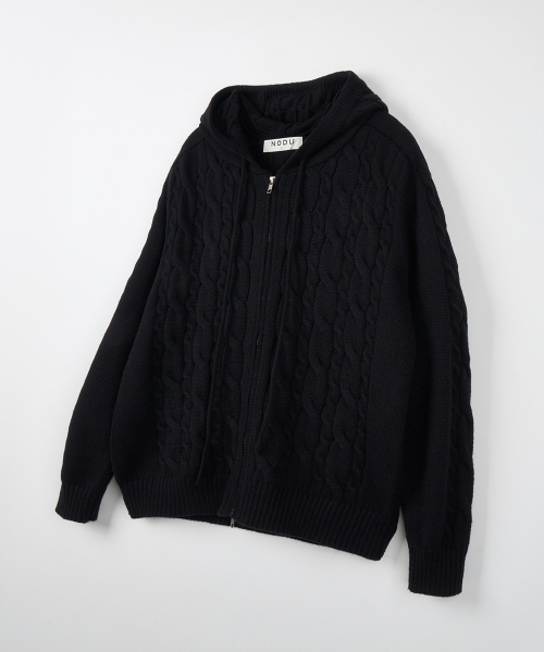 NODU（ノードユー）の「ミックスケーブルニットフードジップアップ[ブラック]（パーカー・メンズ・その他・MEDIUM/LARGE）」の5枚目の写真