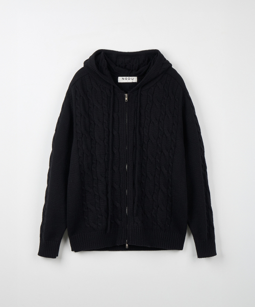 NODU（ノードユー）の「ミックスケーブルニットフードジップアップ[ブラック]（パーカー・メンズ・その他・MEDIUM/LARGE）」の6枚目の写真