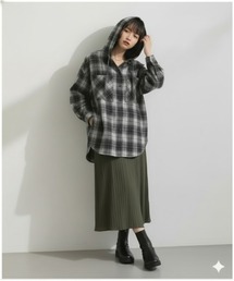 フード付き ビッグチェックシャツ チュニック