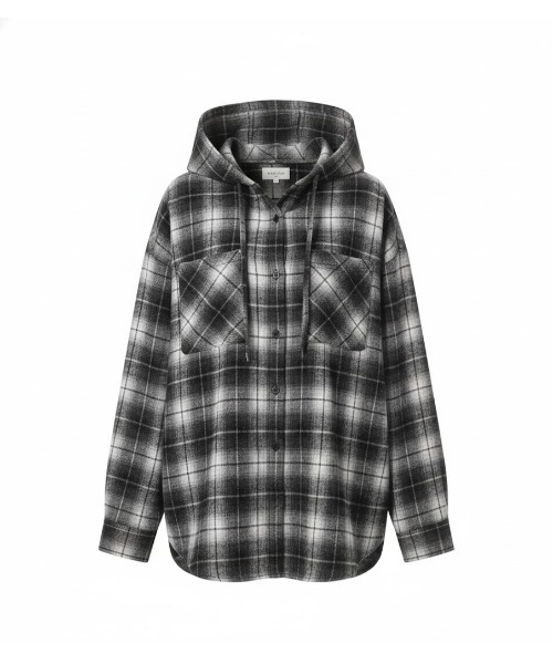 Day and Grade(デイアンドグレイド)の「フード付き ビッグチェックシャツ チュニック(シャツ/ブラウス・レディース・ブラック・FREE)」の10枚目の写真