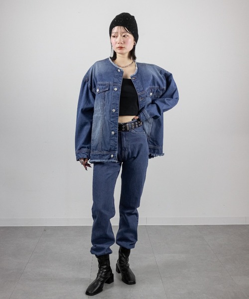 mellomela.(メロメラ)の「【脚長×美脚効果UP】スリムストレートデニムパンツ(デニムパンツ・レディース・ケミカルウォッシュ/ダークネイビー/ブルー・S/M/L/LL)」の17枚目の写真