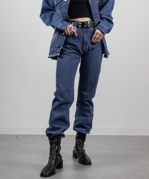 mellomela.(メロメラ)の「【脚長×美脚効果UP】スリムストレートデニムパンツ(デニムパンツ・レディース・ケミカルウォッシュ/ダークネイビー/ブルー・S/M/L/LL)」の20枚目の写真