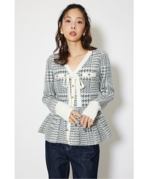 2WAYペプラムジャガードニットカーディガントップス 秋服 冬服（ニット