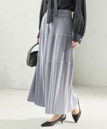 〈手洗い可能〉サテン プリーツ ティアード スカート
