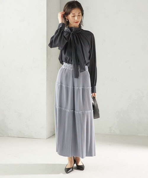 手洗い可能〉サテン プリーツ ティアード スカート（スカート）｜SHIPS