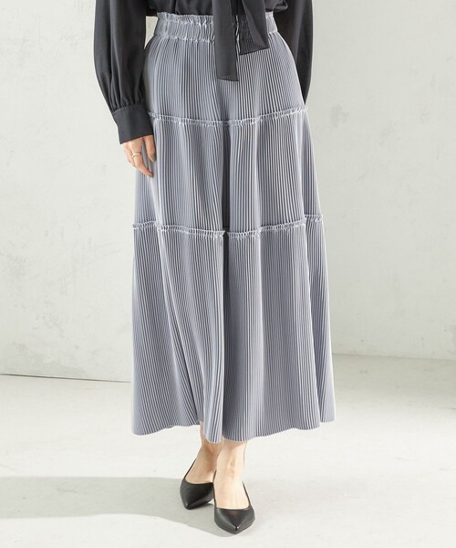 手洗い可能〉サテン プリーツ ティアード スカート（スカート）｜SHIPS