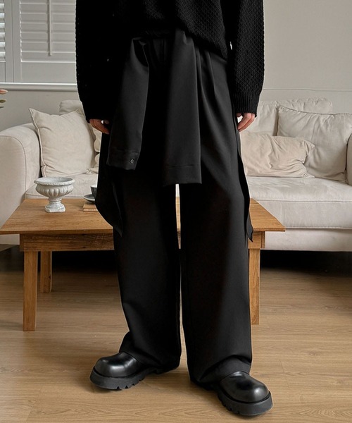 ASCLO（エジュクロ）の「ASCLO／シャツレイヤードスラックス（スラックス・メンズ・その他1/ブラック・MEDIUM/LARGE）」の2枚目の写真
