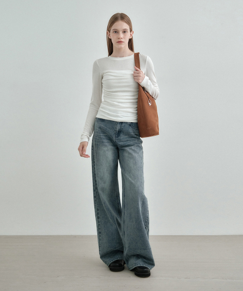 MONGDOL(モンドル)の「チューブトップシャーリングレイヤードTシャツホワイト MDTS083WHITE(Tシャツ/カットソー・レディース・F・FREE)」の4枚目の写真