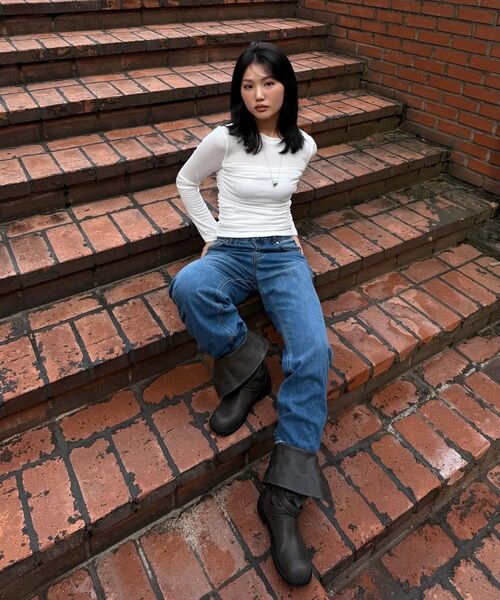 MONGDOL(モンドル)の「チューブトップシャーリングレイヤードTシャツホワイト MDTS083WHITE(Tシャツ/カットソー・レディース・F・FREE)」の8枚目の写真