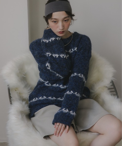 210nouve（トゥージュヌーブ）の「ミックス ボーダー オーバーサイズ ニット（ニット/セーター・レディース・グレー/ネイビー/ピンク/ブラウン・FREE）」の3枚目の写真