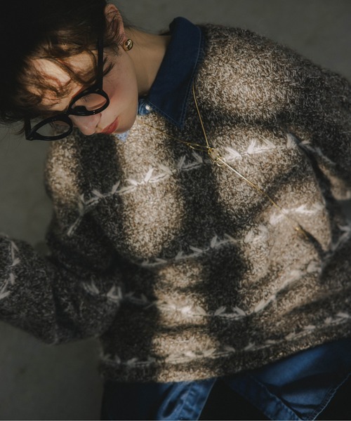 210nouve（トゥージュヌーブ）の「ミックス ボーダー オーバーサイズ ニット（ニット/セーター・レディース・グレー/ネイビー/ピンク/ブラウン・FREE）」の7枚目の写真