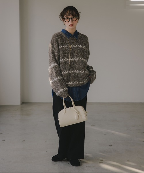 210nouve（トゥージュヌーブ）の「ミックス ボーダー オーバーサイズ ニット（ニット/セーター・レディース・グレー/ネイビー/ピンク/ブラウン・FREE）」の18枚目の写真