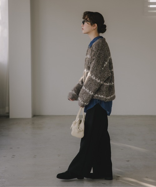 210nouve（トゥージュヌーブ）の「ミックス ボーダー オーバーサイズ ニット（ニット/セーター・レディース・グレー/ネイビー/ピンク/ブラウン・FREE）」の19枚目の写真