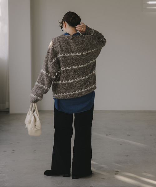 210nouve（トゥージュヌーブ）の「ミックス ボーダー オーバーサイズ ニット（ニット/セーター・レディース・グレー/ネイビー/ピンク/ブラウン・FREE）」の20枚目の写真