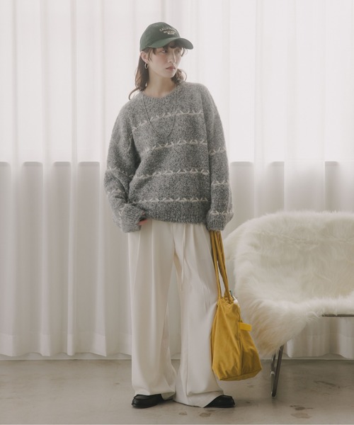 210nouve（トゥージュヌーブ）の「ミックス ボーダー オーバーサイズ ニット（ニット/セーター・レディース・グレー/ネイビー/ピンク/ブラウン・FREE）」の21枚目の写真