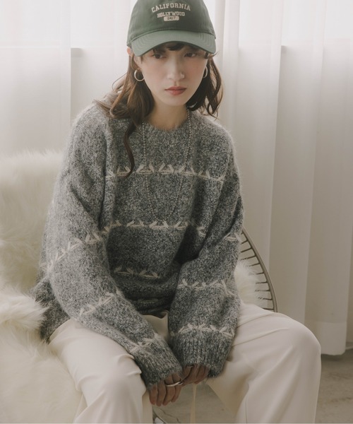 210nouve（トゥージュヌーブ）の「ミックス ボーダー オーバーサイズ ニット（ニット/セーター・レディース・グレー/ネイビー/ピンク/ブラウン・FREE）」の10枚目の写真