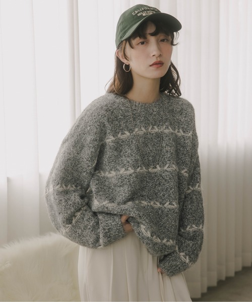 210nouve（トゥージュヌーブ）の「ミックス ボーダー オーバーサイズ ニット（ニット/セーター・レディース・グレー/ネイビー/ピンク/ブラウン・FREE）」の11枚目の写真