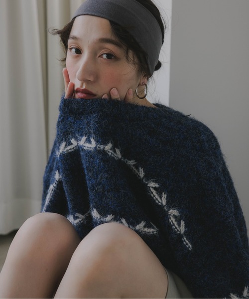 210nouve（トゥージュヌーブ）の「ミックス ボーダー オーバーサイズ ニット（ニット/セーター・レディース・グレー/ネイビー/ピンク/ブラウン・FREE）」の13枚目の写真