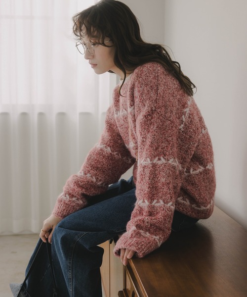 210nouve（トゥージュヌーブ）の「ミックス ボーダー オーバーサイズ ニット（ニット/セーター・レディース・グレー/ネイビー/ピンク/ブラウン・FREE）」の16枚目の写真