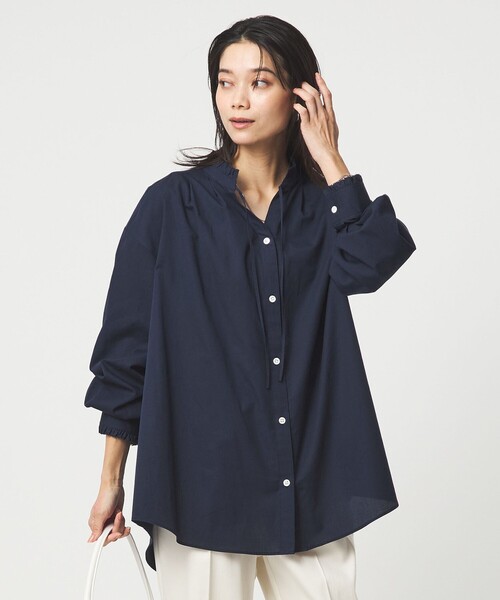 green label relaxing（グリーンレーベルリラクシング）の「［size SHORTあり］フリルネック ブラウス（シャツ/ブラウス・レディース・ライトブルー/ホワイト/ライム/イエロー/ネイビー・FREE/SHORT）」の4枚目の写真