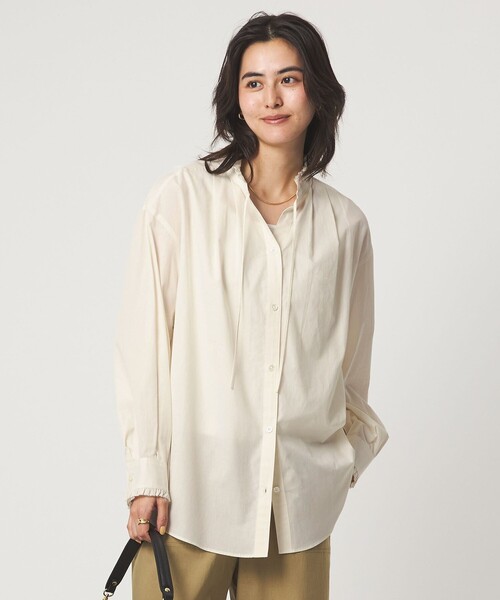 green label relaxing（グリーンレーベルリラクシング）の「［size SHORTあり］フリルネック ブラウス（シャツ/ブラウス・レディース・ライトブルー/ホワイト/ライム/イエロー/ネイビー・FREE/SHORT）」の2枚目の写真