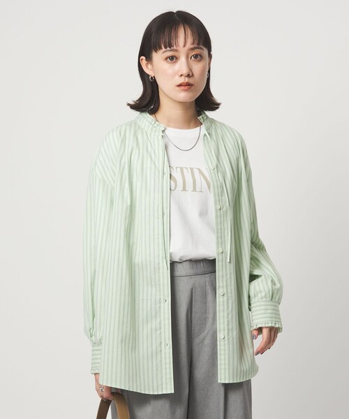 green label relaxing（グリーンレーベルリラクシング）の「［size SHORTあり］フリルネック ブラウス（シャツ/ブラウス・レディース・ライトブルー/ホワイト/ライム/イエロー/ネイビー・FREE/SHORT）」の3枚目の写真