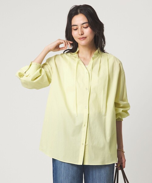 green label relaxing（グリーンレーベルリラクシング）の「［size SHORTあり］フリルネック ブラウス（シャツ/ブラウス・レディース・ライトブルー/ホワイト/ライム/イエロー/ネイビー・FREE/SHORT）」の5枚目の写真