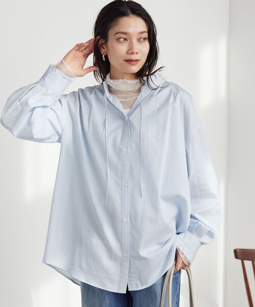 green label relaxing（グリーンレーベルリラクシング）の「［size SHORTあり］フリルネック ブラウス（シャツ/ブラウス・レディース・ライトブルー/ホワイト/ライム/イエロー/ネイビー・FREE/SHORT）」の6枚目の写真