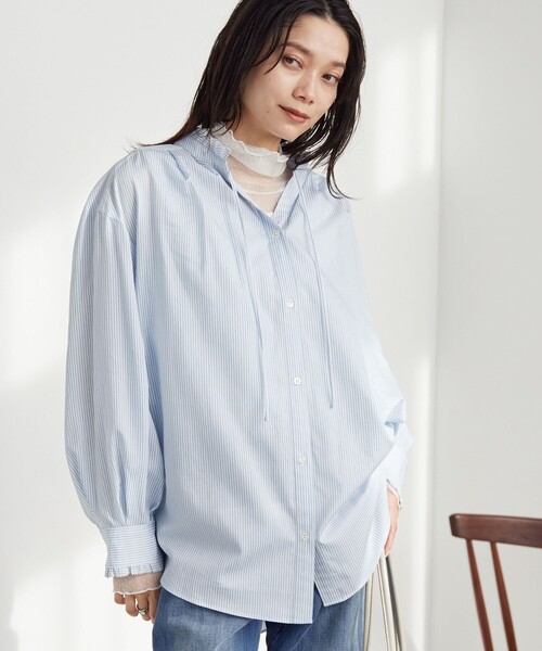 green label relaxing（グリーンレーベルリラクシング）の「［size SHORTあり］フリルネック ブラウス（シャツ/ブラウス・レディース・ライトブルー/ホワイト/ライム/イエロー/ネイビー・FREE/SHORT）」の7枚目の写真