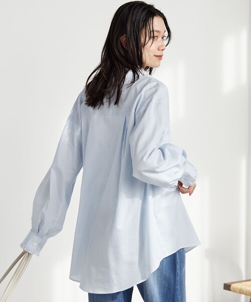 green label relaxing（グリーンレーベルリラクシング）の「［size SHORTあり］フリルネック ブラウス（シャツ/ブラウス・レディース・ライトブルー/ホワイト/ライム/イエロー/ネイビー・FREE/SHORT）」の8枚目の写真