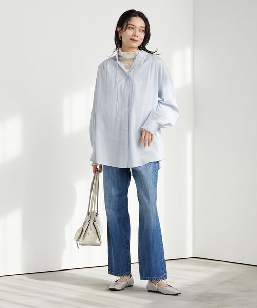 green label relaxing（グリーンレーベルリラクシング）の「［size SHORTあり］フリルネック ブラウス（シャツ/ブラウス・レディース・ライトブルー/ホワイト/ライム/イエロー/ネイビー・FREE/SHORT）」の11枚目の写真