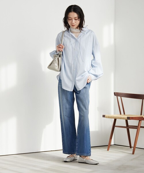 green label relaxing（グリーンレーベルリラクシング）の「［size SHORTあり］フリルネック ブラウス（シャツ/ブラウス・レディース・ライトブルー/ホワイト/ライム/イエロー/ネイビー・FREE/SHORT）」の12枚目の写真