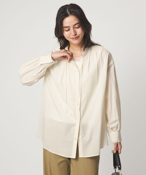 green label relaxing（グリーンレーベルリラクシング）の「［size SHORTあり］フリルネック ブラウス（シャツ/ブラウス・レディース・ライトブルー/ホワイト/ライム/イエロー/ネイビー・FREE/SHORT）」の14枚目の写真