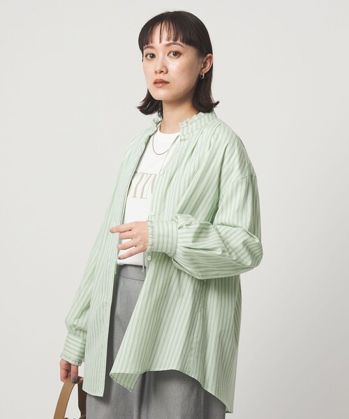 green label relaxing（グリーンレーベルリラクシング）の「［size SHORTあり］フリルネック ブラウス（シャツ/ブラウス・レディース・ライトブルー/ホワイト/ライム/イエロー/ネイビー・FREE/SHORT）」の20枚目の写真