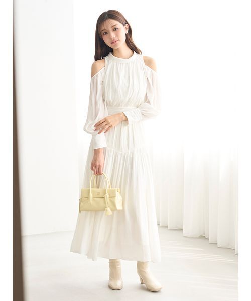 SNIDEL（スナイデル）の「コールドショルダーロングワンピース（ワンピース・レディース・オフホワイト/ライトブルー/ピンク/ミント・0/1/2）」の7枚目の写真