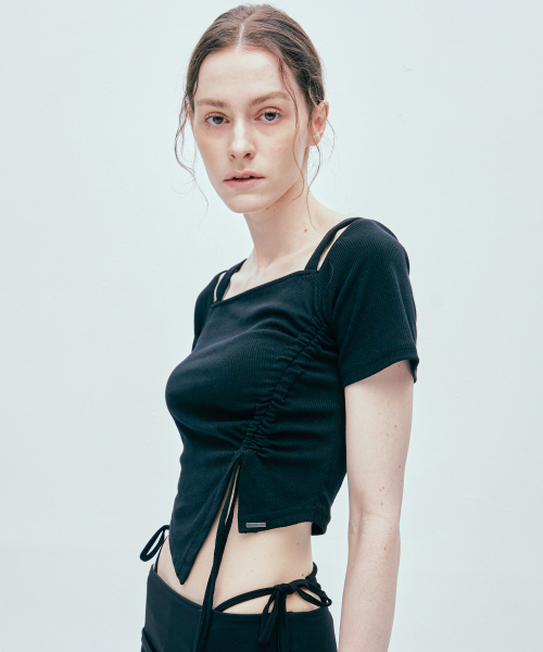 S SY(エスエスワイ)の「2wayサイドシェアリングスクエアネックTシャツブラック(Tシャツ/カットソー・レディース・その他・SMALL/MEDIUM)」の4枚目の写真