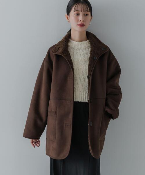 【美品】リバーシブル ファー/フェイクムートンコート ブラウン セール】ECOPELフェイクムートンリバーシブルコート（ムートンコート