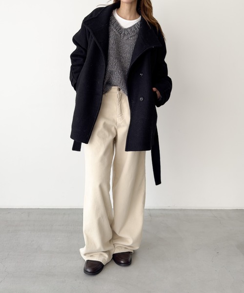 CANAL JEAN（キャナルジーン）の「El mar　ウール混ローゲージVニット（ニット/セーター・レディース・アイボリー/グレー・ONE SIZE）」の8枚目の写真