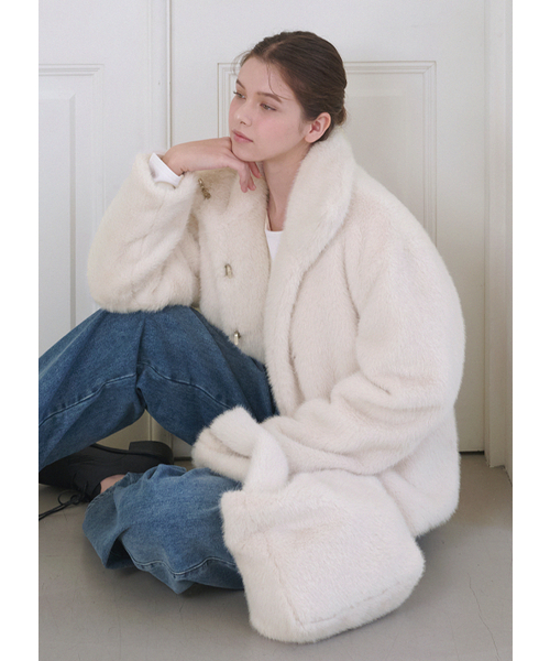 MICANE（ミケーネ）の「ヒバファージャケット-ミニバッグセットアップ（ムートンコート・レディース・ミックスグレー/クリーム・SMALL/MEDIUM/LARGE/X-LARGE）」の3枚目の写真