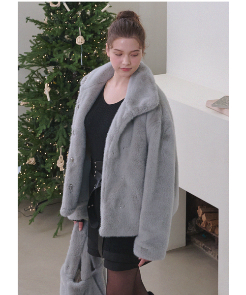 MICANE（ミケーネ）の「ヒバファージャケット-ミニバッグセットアップ（ムートンコート・レディース・ミックスグレー/クリーム・SMALL/MEDIUM/LARGE/X-LARGE）」の10枚目の写真