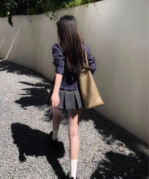 AsheKsha(アシクシャ)の「チェック柄のスリムフィットウエストシェイプシャツ(シャツ/ブラウス・レディース・ネイビー/ブラウン/オレンジ・M/S/L)」の17枚目の写真