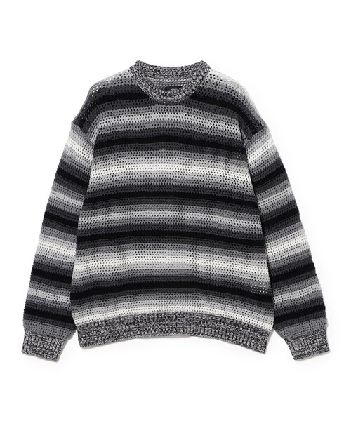 BEAMS（ビームス）の「グラデーションボーダー メッシュ クルーネック【ワイドフィット】（ニット/セーター・メンズ・ブラック/ブルー・L/M/XL/S）」の3枚目の写真