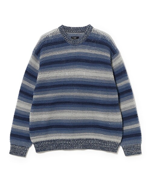 BEAMS（ビームス）の「グラデーションボーダー メッシュ クルーネック【ワイドフィット】（ニット/セーター・メンズ・ブラック/ブルー・L/M/XL/S）」の6枚目の写真