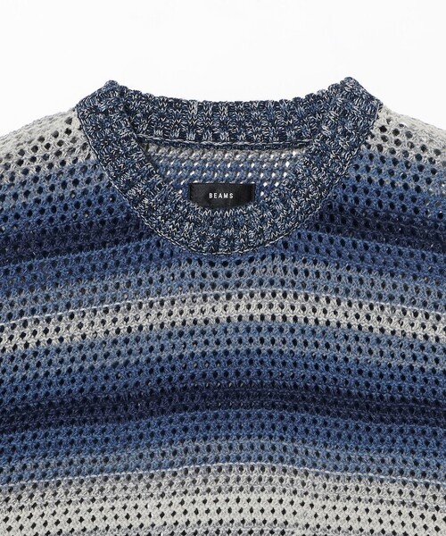 BEAMS（ビームス）の「グラデーションボーダー メッシュ クルーネック【ワイドフィット】（ニット/セーター・メンズ・ブラック/ブルー・L/M/XL/S）」の7枚目の写真