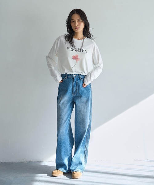 meilmada（メイルマダ）の「フラワーフォトプリントロンT（Tシャツ/カットソー・レディース・ホワイト/ピンク・FREE）」の4枚目の写真