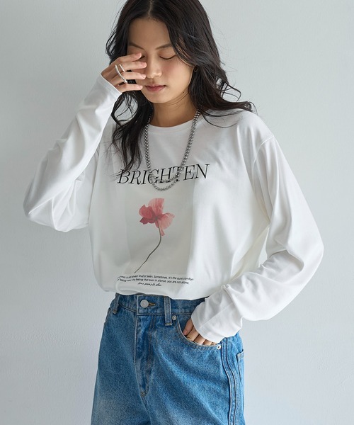meilmada（メイルマダ）の「フラワーフォトプリントロンT（Tシャツ/カットソー・レディース・ホワイト/ピンク・FREE）」の3枚目の写真