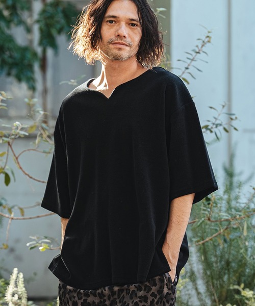 CAMBIO（カンビオ）の「mt10156- キーネックパイルカットソー 半袖カットソー(CMB-R0203)（Tシャツ/カットソー・メンズ・ベージュ/グレー/ホワイト/ブラック・L/M/S）」の5枚目の写真