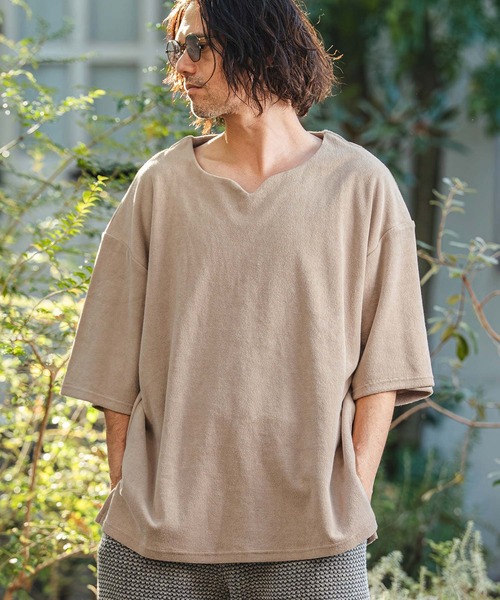 CAMBIO（カンビオ）の「mt10156- キーネックパイルカットソー 半袖カットソー(CMB-R0203)（Tシャツ/カットソー・メンズ・ベージュ/グレー/ホワイト/ブラック・L/M/S）」の9枚目の写真
